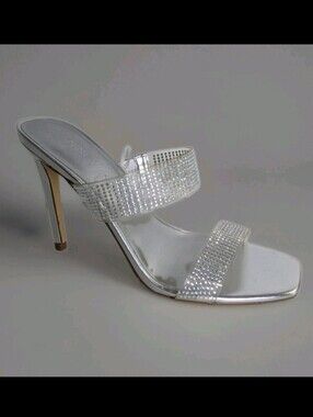 Nine West Glas Stone Silver Shimmer Rhinestone Heels 6 Wedding Party Clubwear